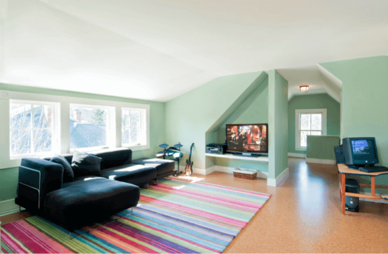 cork floors in a traditional living room