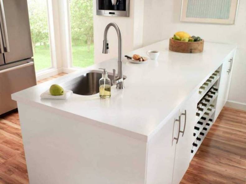 Simple White Kitchen Cabinets With Solid Surface Countertops for Small Space