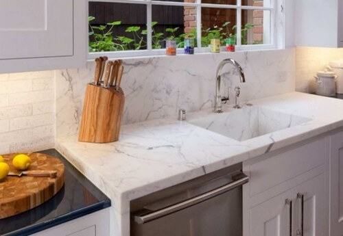 quartz kitchen countertop and sink