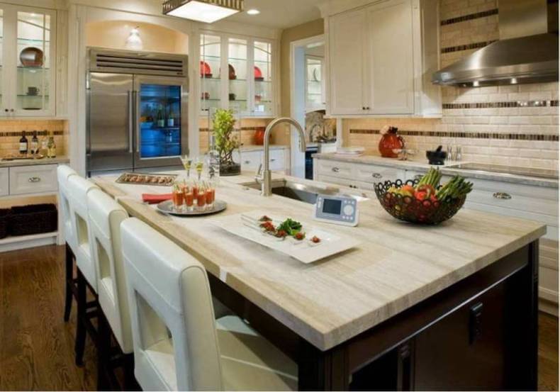 travertine kitchen countertop formica countertops granite laminate silver materials cabinets counter tops remodel dark cost cons pros own transitional charm