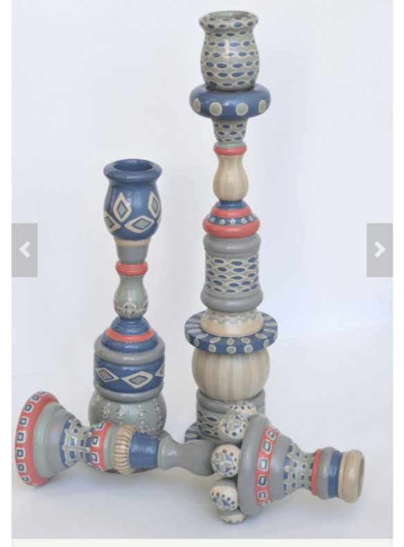 Handmade, painted wood candle holders, set of 3 Handmade, painted wood candle holders, set of 3