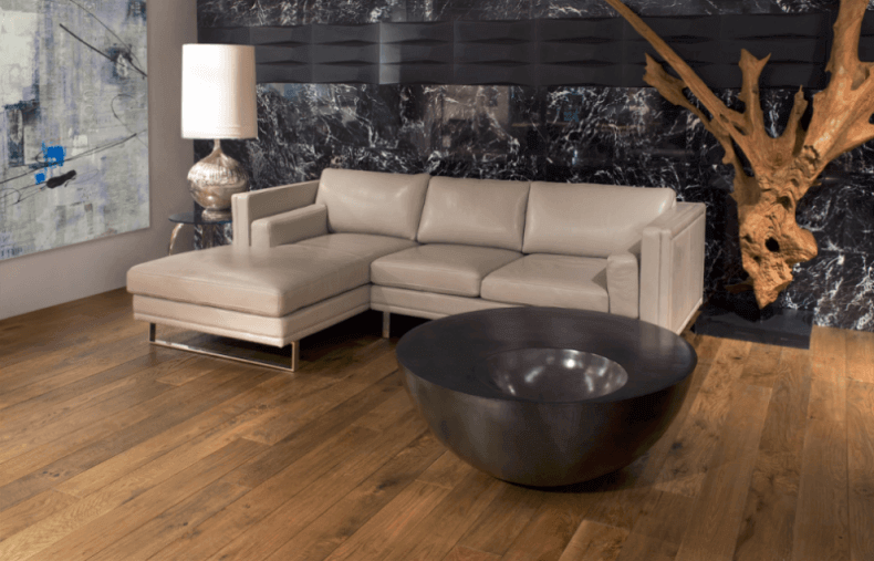 Reclaimed Pine flooring in an ultra modern living room Rustic Pine floors in an ultra modern living room
