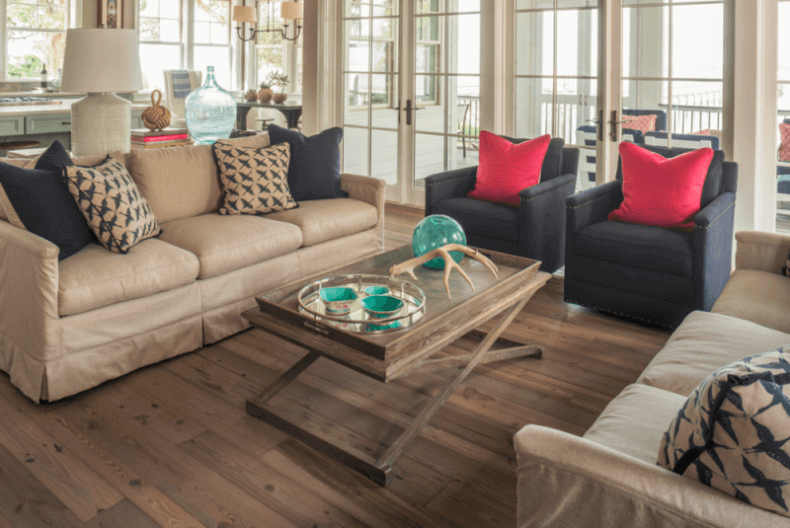 Reclaimed pine wood flooring in a cottage style living room pine wood flooring in a cottage style living room