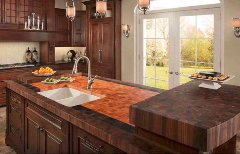 High End Butcher Block Kitchen Countertops In A Traditional Style