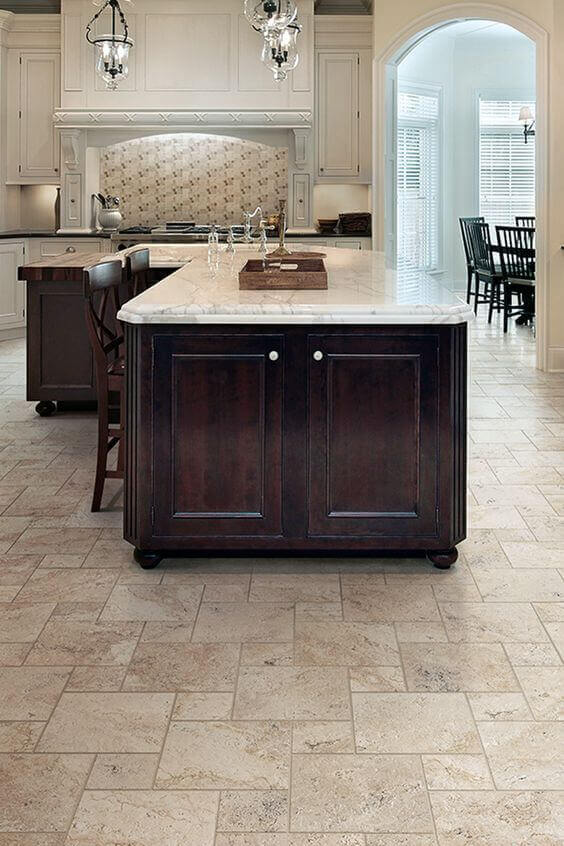  Travertine  Floor  Tile  in a Luxury Kitchen  Remodeling 