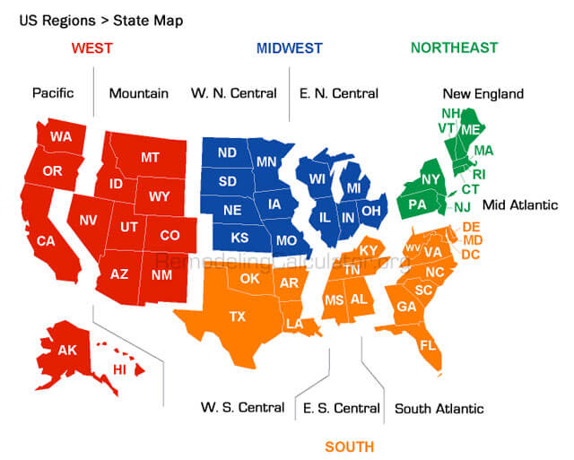 US States / Regions Map - Remodel Calculator
