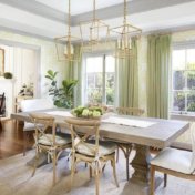 country style dining room with grey trim